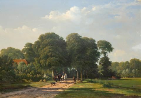 A talk with the neighbour on a country road by Alexander Hieronymus Bakhuyzen