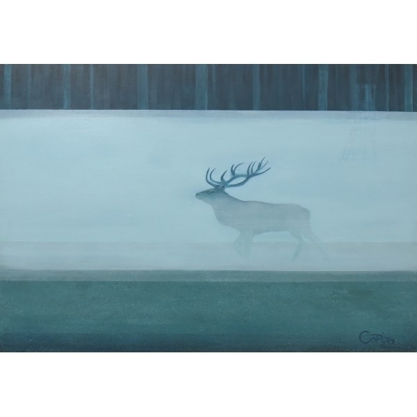 Artwork by Izabela Dabrowska, A DEER IN THE FOG, Made of acrylic/canvas