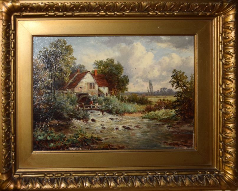 J.W. King | River landscape with figures by a Mill | MutualArt