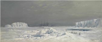 A ship, probably the Gauss, trapped in pack-ice in the Antarctic - Heinrich Harder