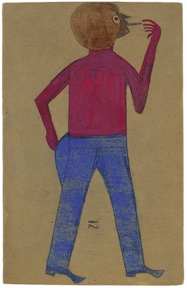 Red-Eyed Man Smoking by Bill Traylor, 1939-1942