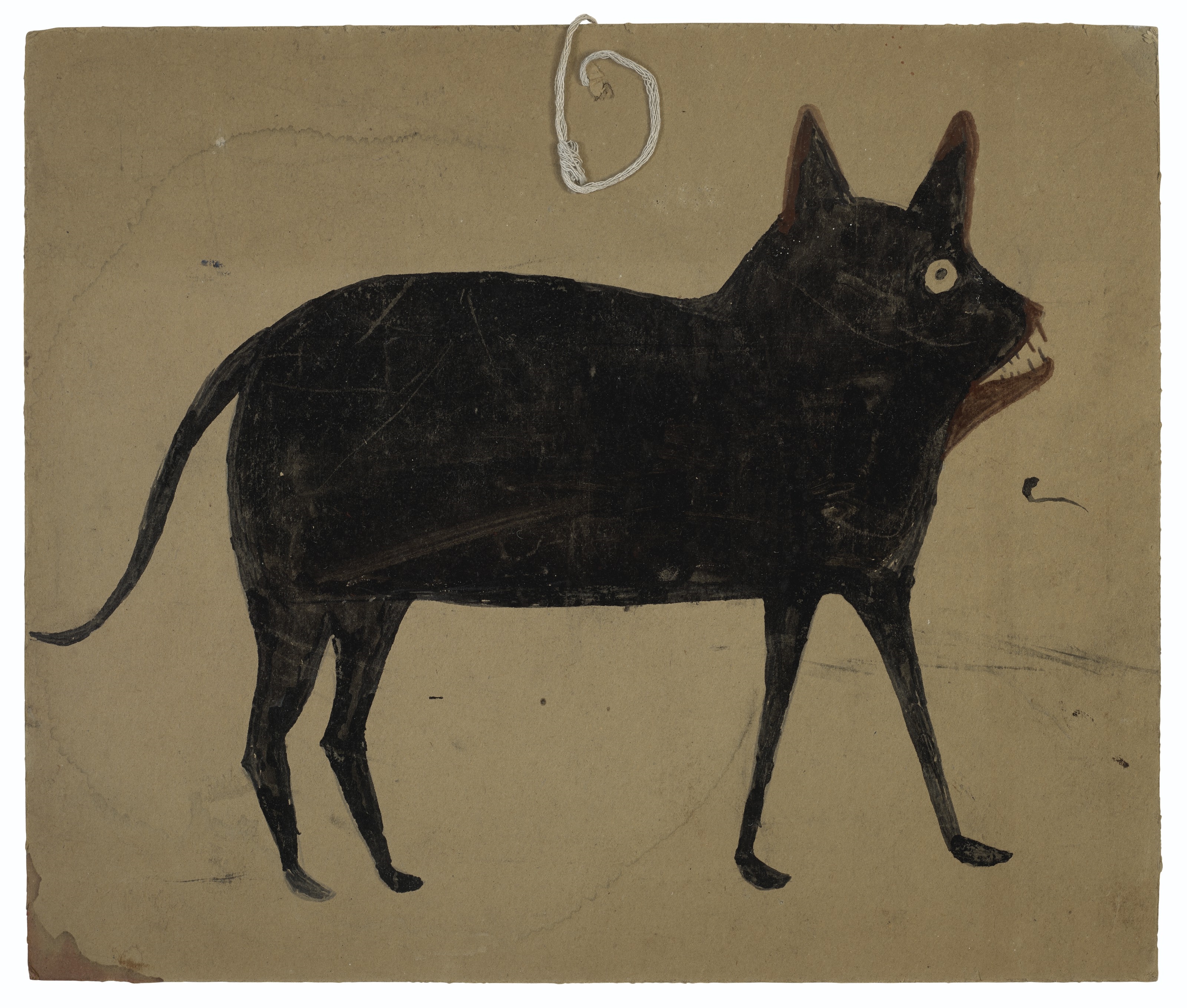 Artwork by Bill Traylor, Cat with Brown Jaw, Made of tempera and graphite on repurposed card