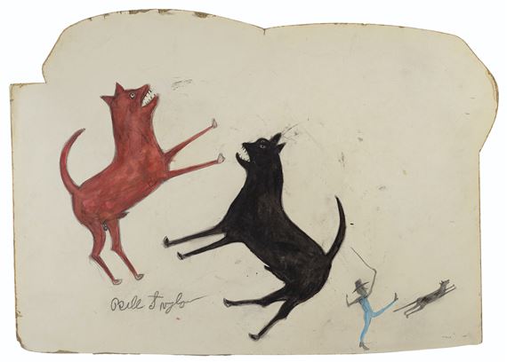 Two Dogs Fighting; Man Chasing Dog