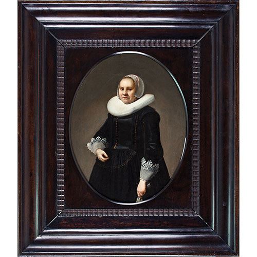 Retrato de dama con vestido negro y gorguera de encaje blanco by Thomas de Keyser