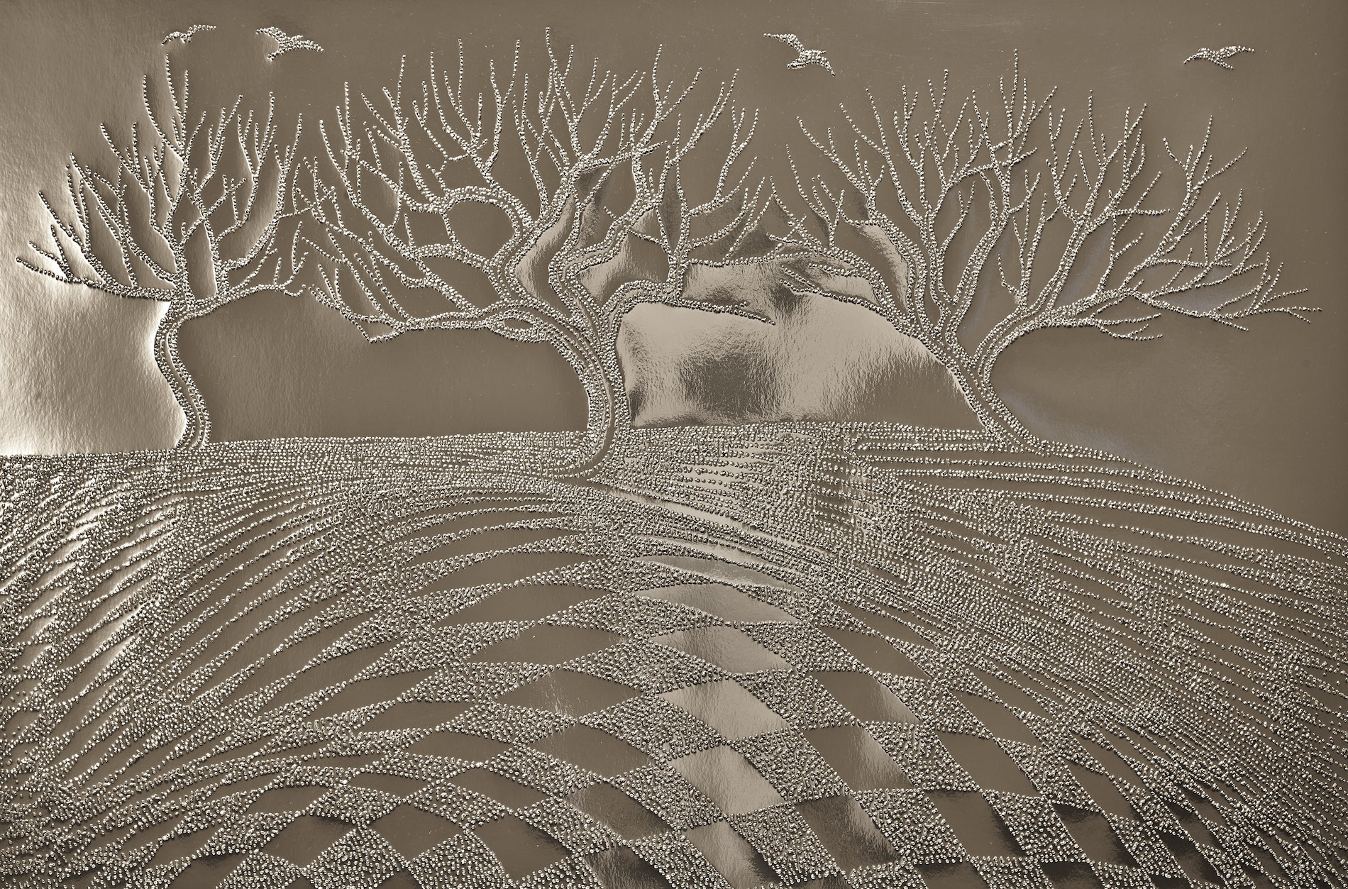 Artwork by Amparo Sard, Altitude, Made of perforation on chrome paper