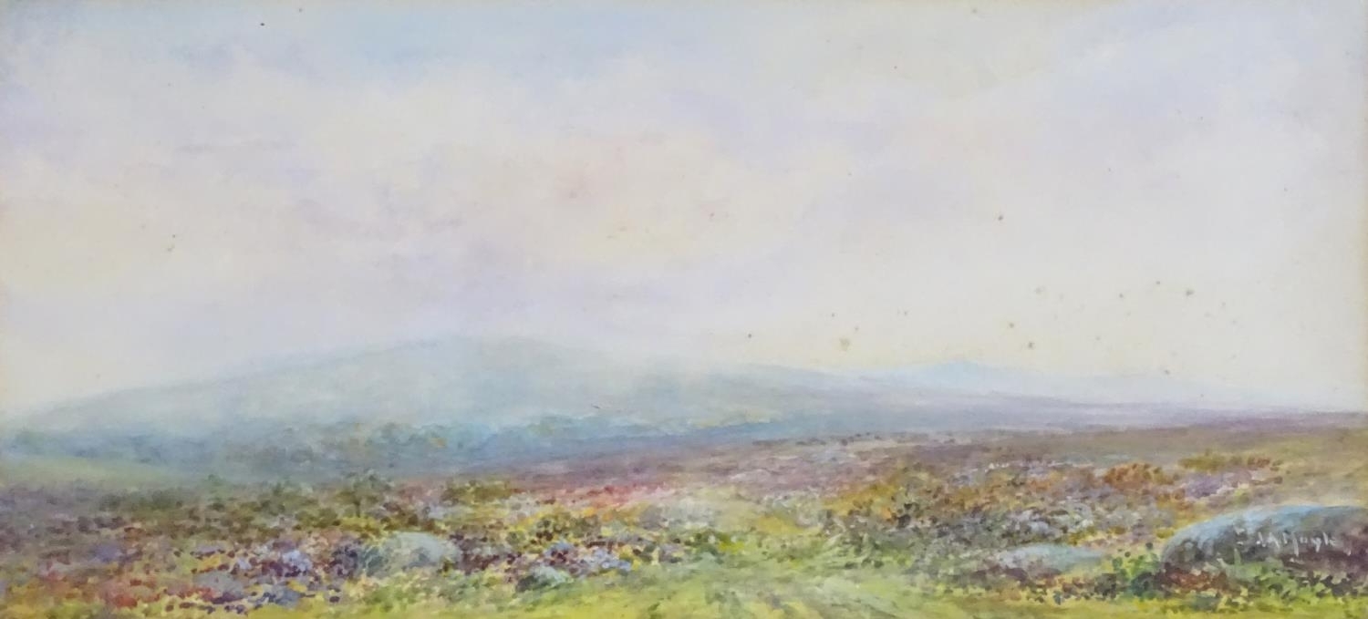 Artwork by J. A. Moyle, View of a Dartmoor heather landscape, Made of Watercolour and gouache