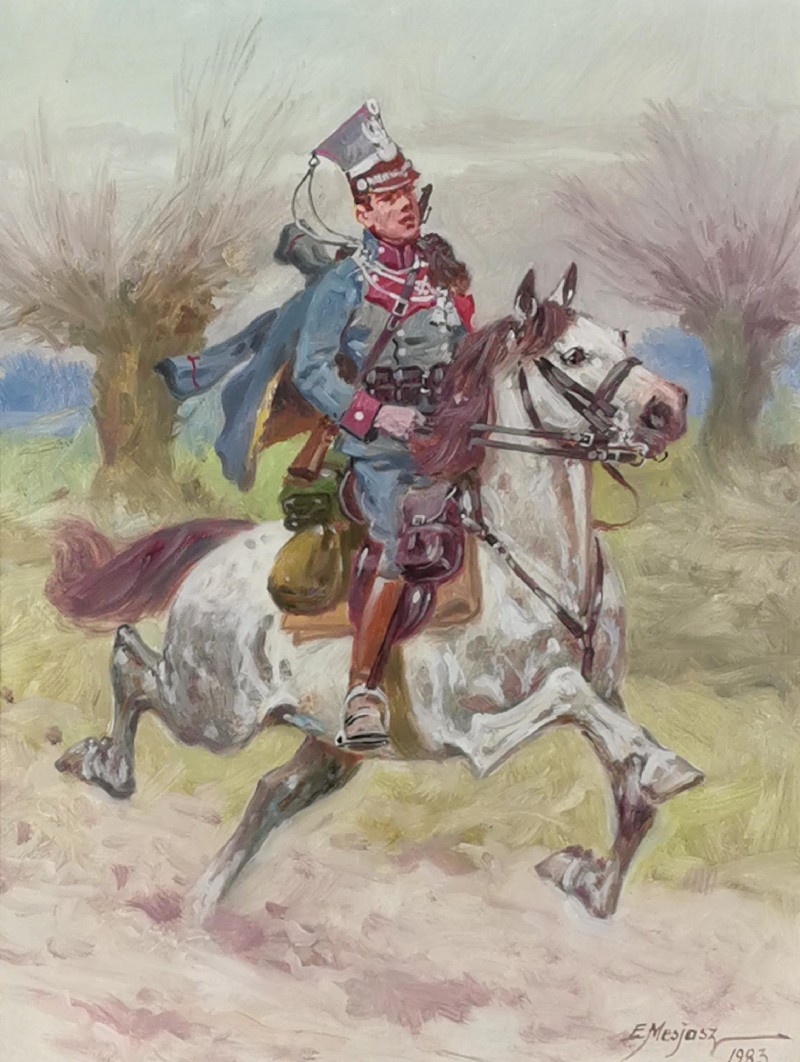 Artwork by Edward Mesjasz, Ułan na koniu, Made of oil, panel