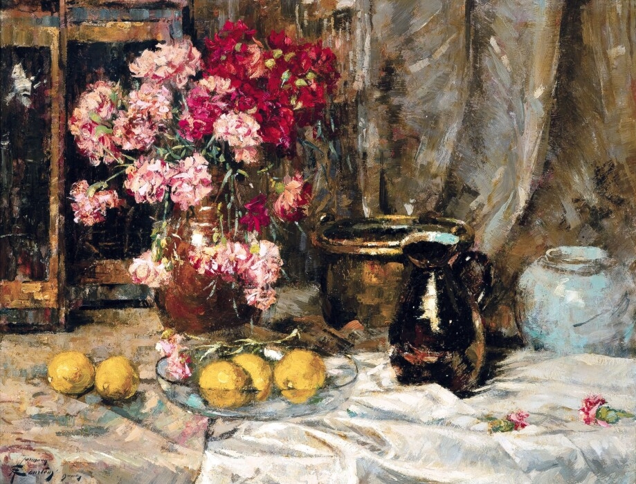 Artwork by Herman Courtens, Still Life with flowers and fruits, Made of Oil on canvas