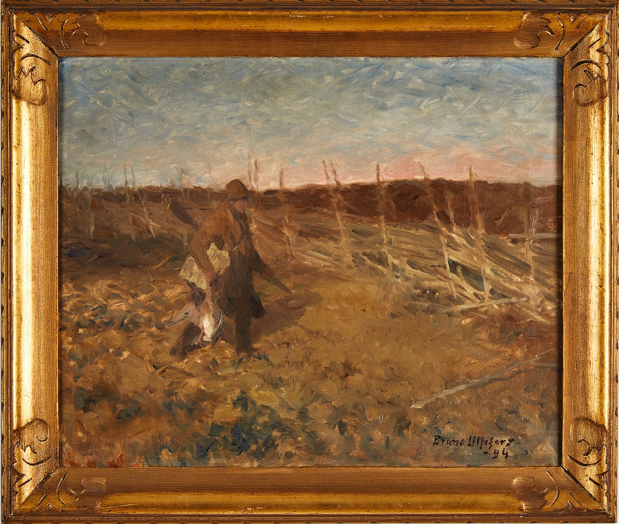 Artwork by Bruno Liljefors, Jägare vid Gärdsgård, Made of Oil on canvas
