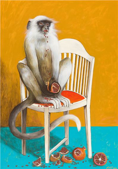 Gray langur devouring pomegranates by Adelajda Kot, 2020