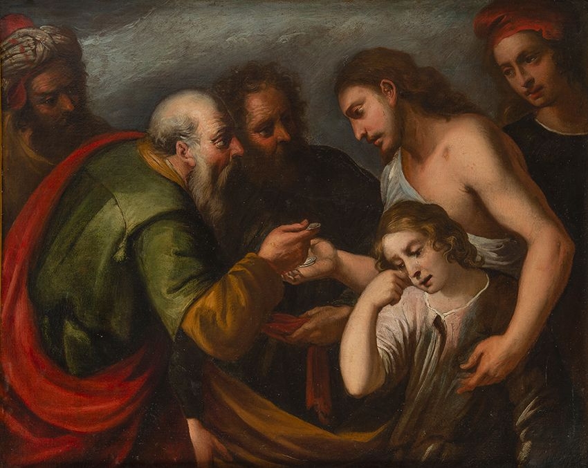 Artwork by Italian School, 17th Century, El tributo de la moneda, Made of Oil on canvas