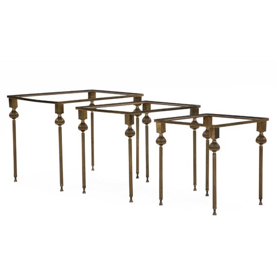 Three nesting tables with frame of brass by Lysberg, Hansen & Therp