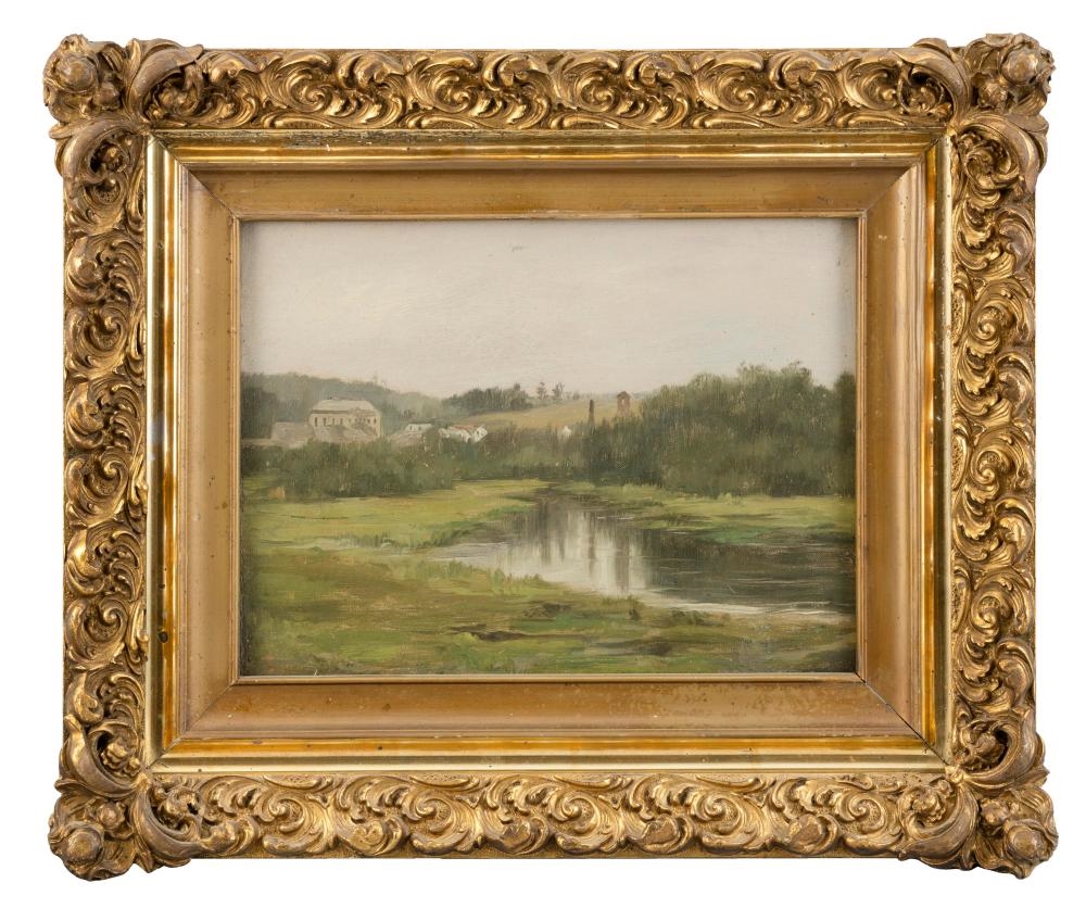 Artwork by Theodore Slafter, Rural landscape with village., Made of Oil on canvas
