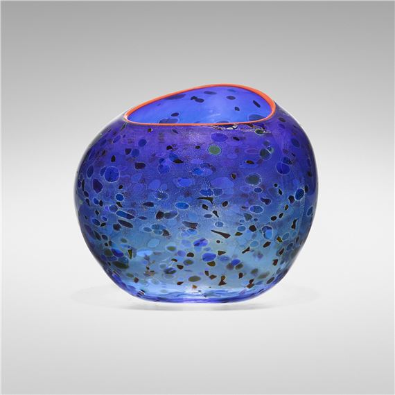 Chihuly Dale | Cobalt Blue Basket with Cadmium Lip Wrap (1995) | MutualArt