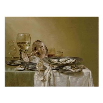 A banquet piece with an overturned tazza and oysters - Willem Claesz. Heda