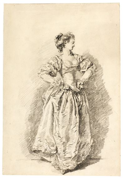 A pause during a dance: a Young woman with her hands on her hips by Jean-Honoré Fragonard