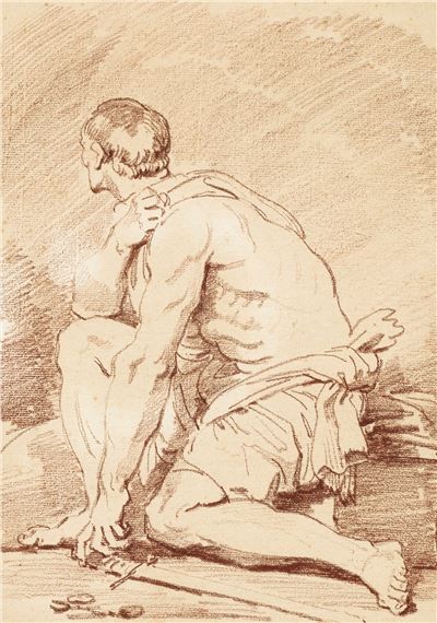 A seated gladiator seen in profile by Jean-Honoré Fragonard