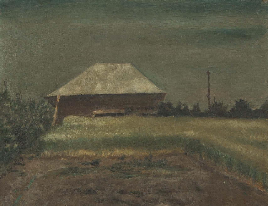 Artwork by Kishida Ryusei, Wheat Field and Tin Roof, Made of oil on canvas