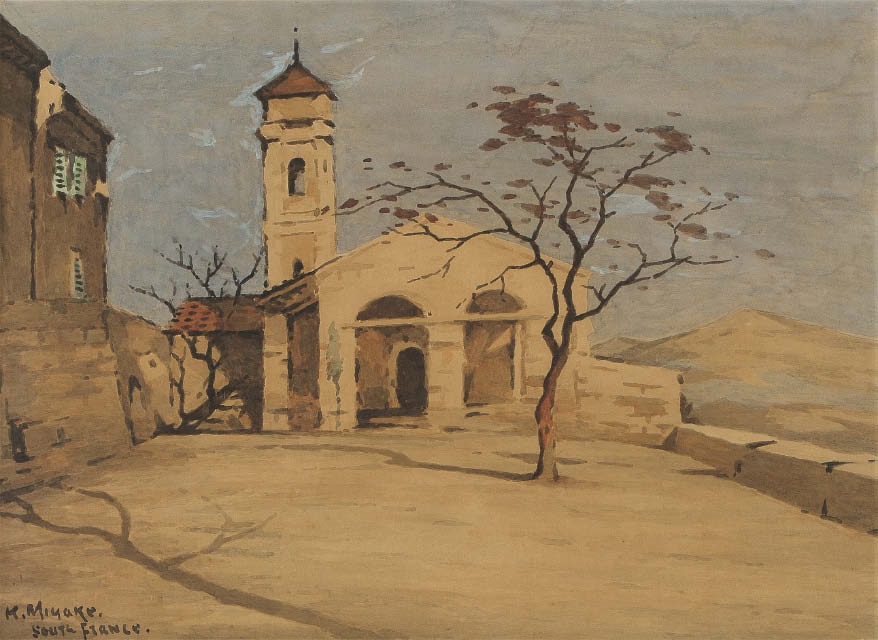 Artwork by Kokki Miyake, Temple of Ancient Village, Southern France, Made of watercolor on paper, paper