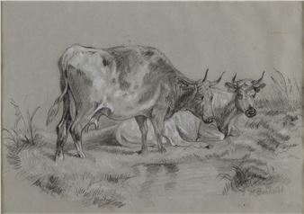 Landschap met koeien - J.h. Bokhorst