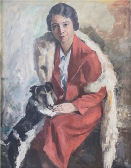 Dame mit Foxterrier - W. Simer