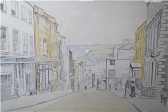 Wash drawing of School Hill, Lewes as in 1905 - Robin Johnson