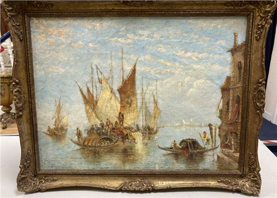 View of Venice from the Lagoon with boats in the foreground by William Meadows