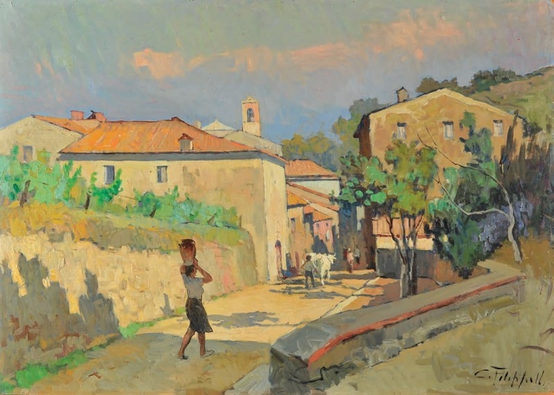 Artwork by Cafiero Filippelli, Paese toscano, Made of Oil on hardboard