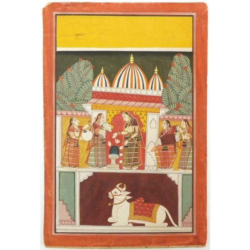 Lady showering flowers on a Shivaling with cow by Indian School, 18th Century