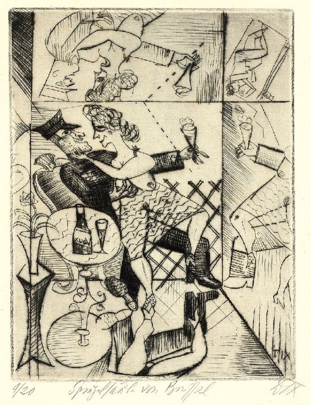 Artwork by Otto Dix, SPECCHIARSI A BRUXELLES (ERINNERUNG AN DIE SPIEGELSÄLE VON BRÜSSEL), Made of Drypoint