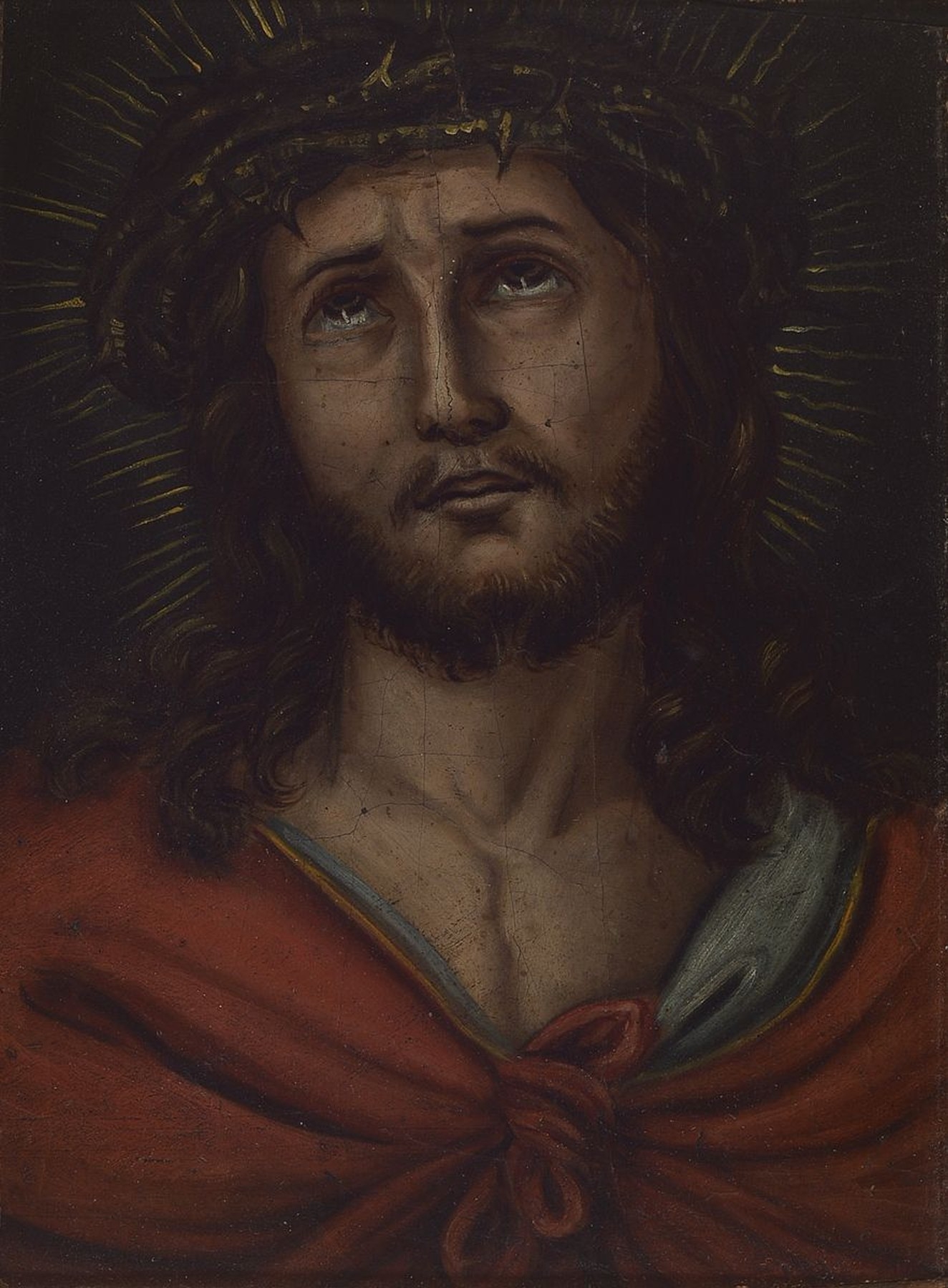 Artwork by Nazarene School, 19th Century, Christ with the crown of thorns, Made of cardboard