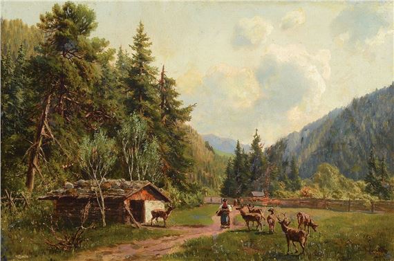 red deer in the enclosure by Otto von Ruppert