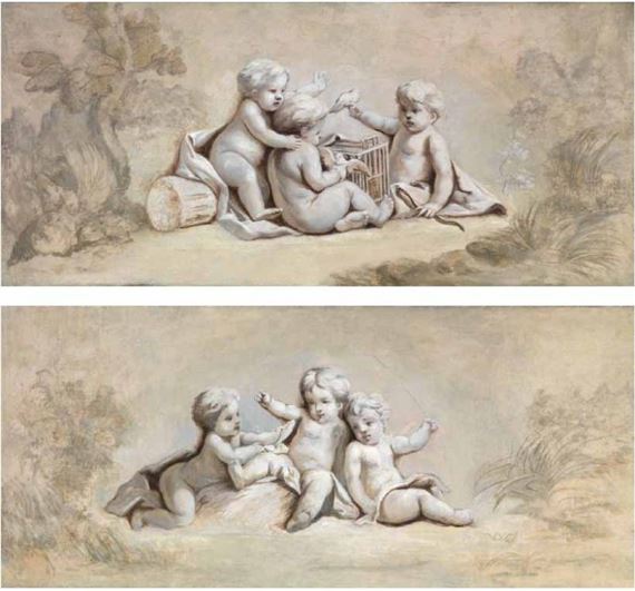 Two Works: Lotto di due dipinti raffiguranti «Gioco di Amorini» by Italian School, 18th Century