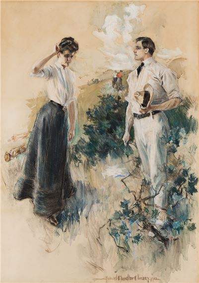 "In the Field: He felt that he must take her in his arms and run away with her." by Howard Chandler Christy, 1902
