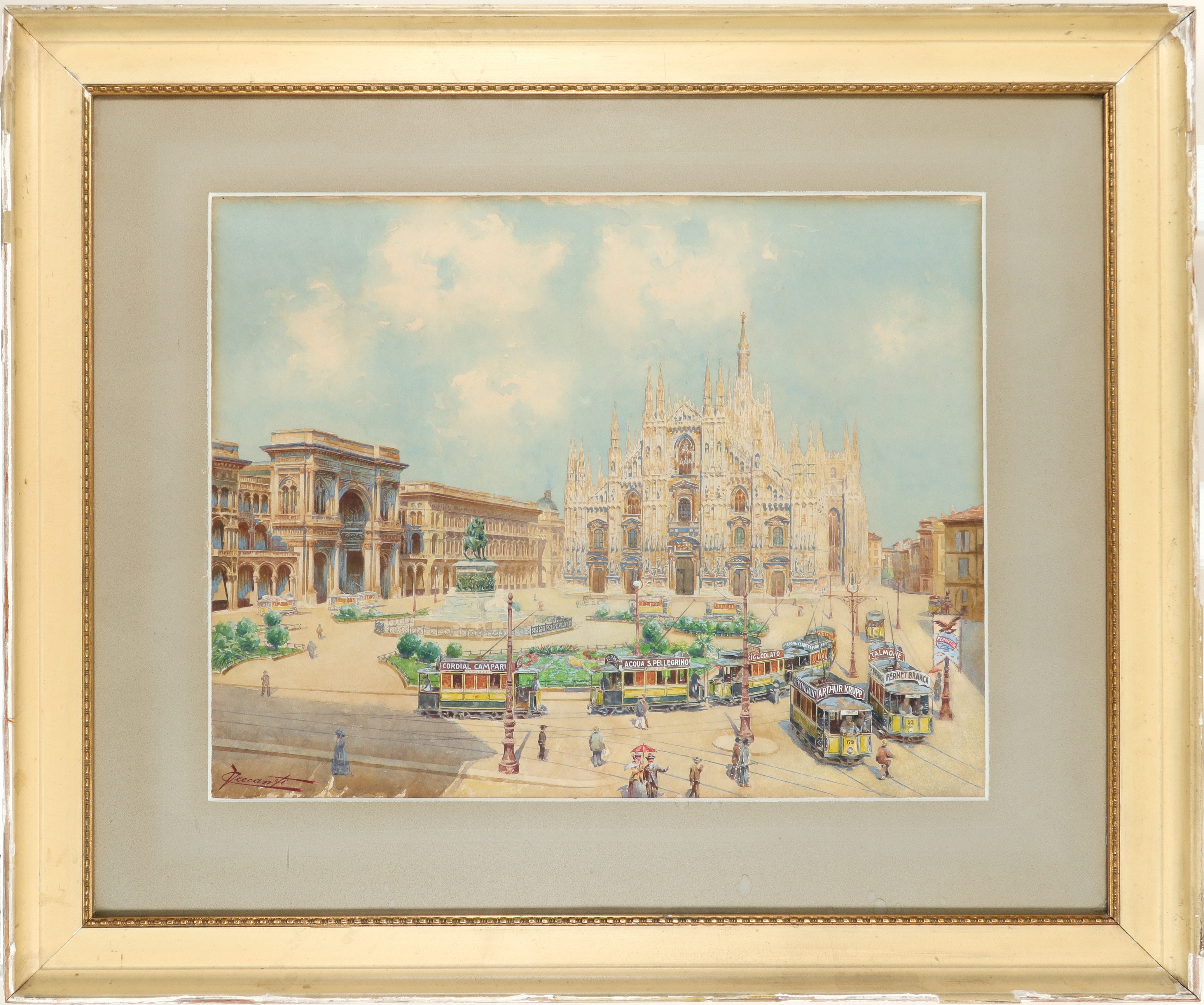 Artwork by C. Veccanti, A view of Milan Cathedral, Made of Watercolour and pencil heightened with bodycolour