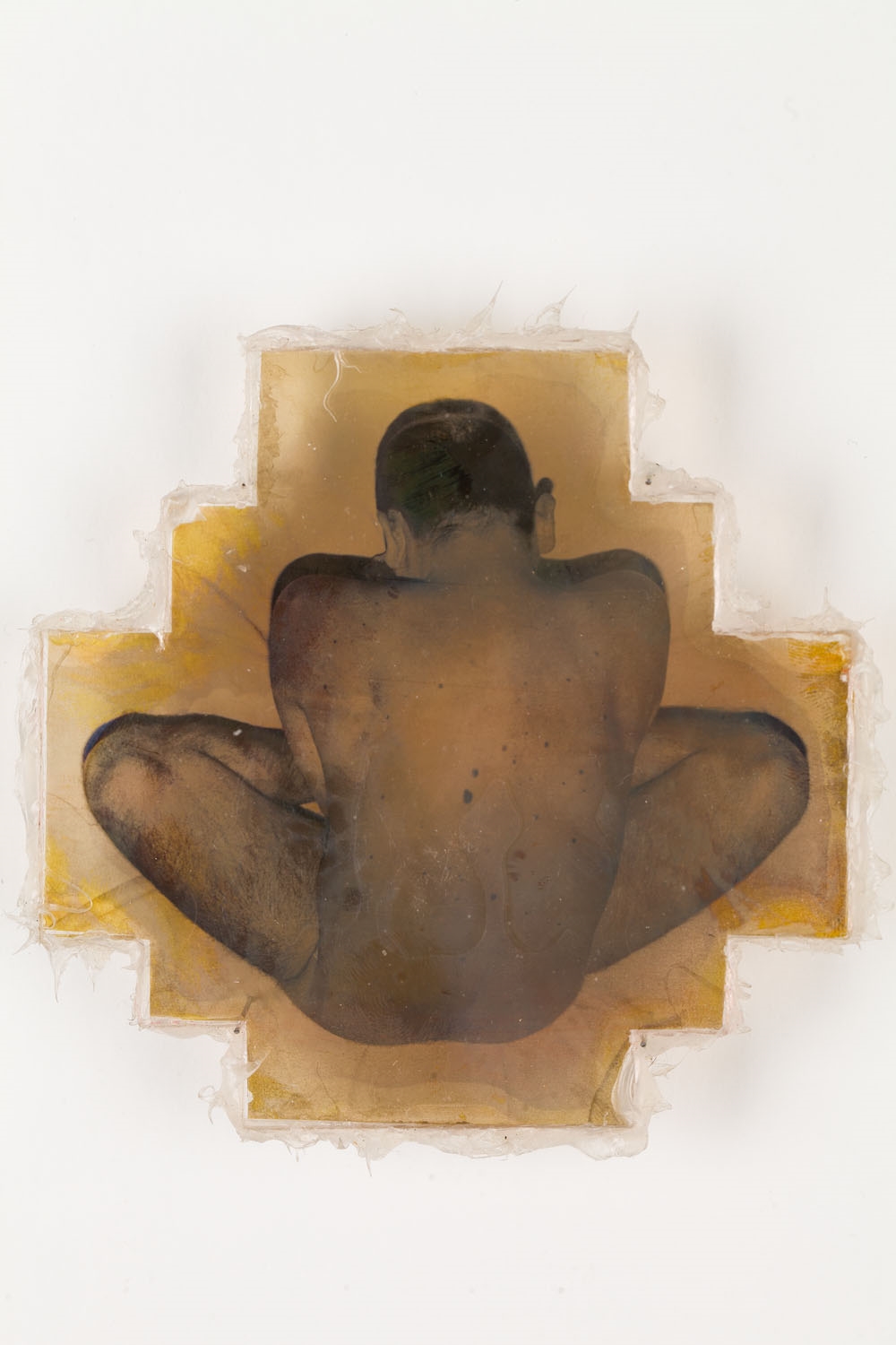 Artwork by Konrad Kuzyszyn, Obiekt fotograficzny z cyklu "Kondycja", Made of transparent photography/monochrome film prepared with a copper amplifier, plexiglass, silicone