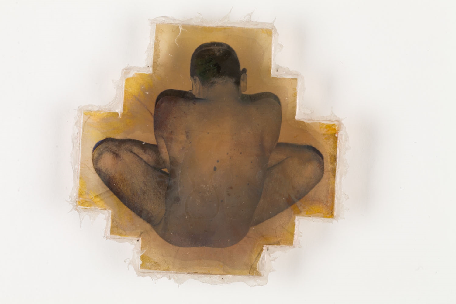 Artwork by Konrad Kuzyszyn, Obiekt fotograficzny z cyklu "Kondycja", Made of transparent photography/monochrome film prepared with a copper amplifier, plexiglass, silicone