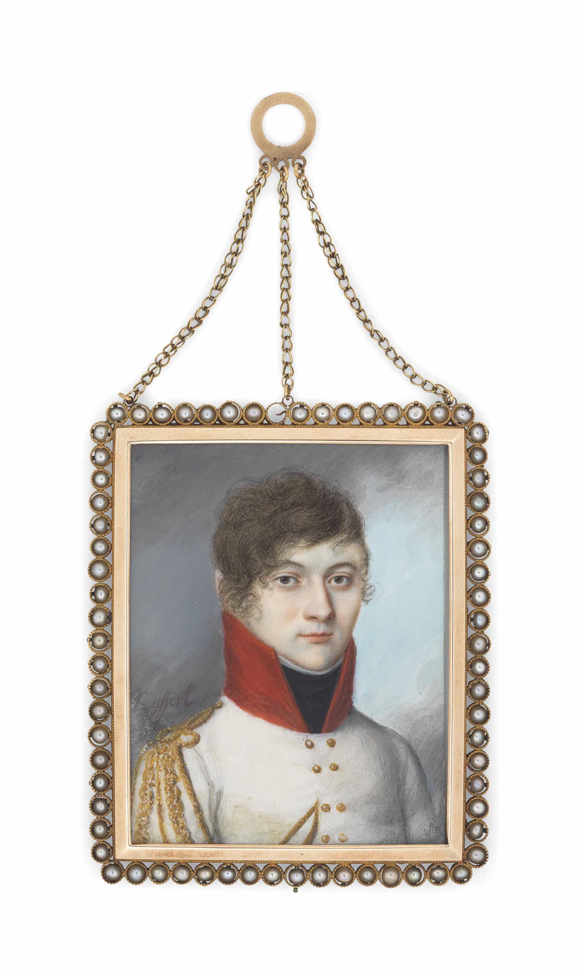 Artwork by Heinrich Abel Seyffert, An officer in white uniform with red collar, Made of ivory