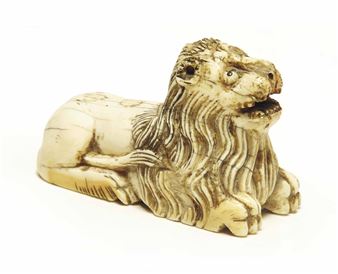 IVORY SCULPTED MODEL REPRESENTING A LION - Indo-Portuguese School, 16th Century