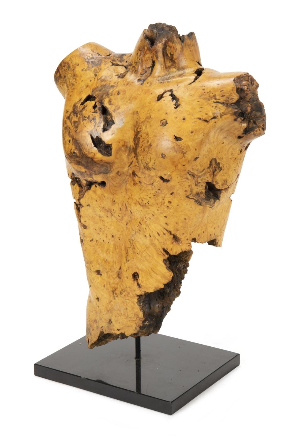 Artwork by Sig De Tonancour, Torso sculpture male, Made of Burlwood on stone base