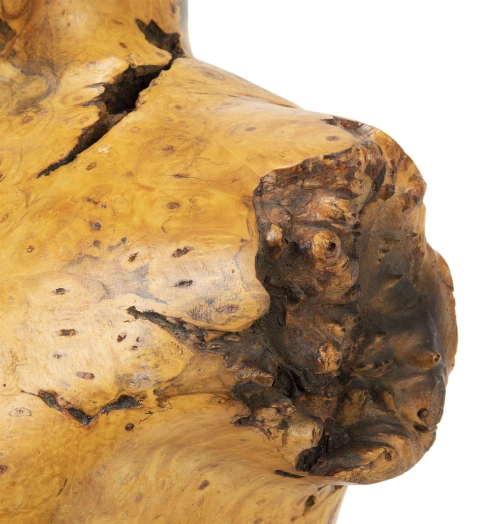 Artwork by Sig De Tonancour, Torso sculpture male, Made of Burlwood on stone base