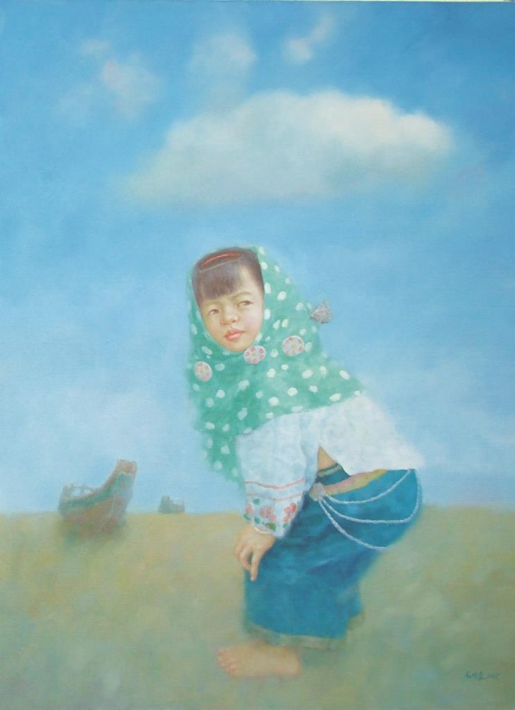 Artwork by Yi Minghao, Jeune enfant accroupie, Made of Acrylic on canvas