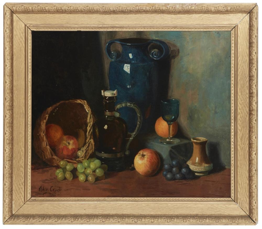 Artwork by Adam Coyle, Still life with fruit and tableware, Made of Oil on canvas