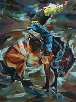 Cowboy atop a bucking bronco - Debbie Edgers Sturges