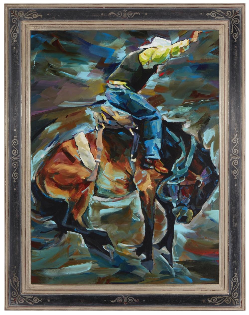 Artwork by Debbie Edgers Sturges, Cowboy atop a bucking bronco, Made of Acrylic on canvas