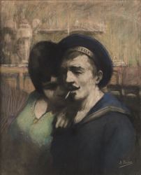 Femme et matelot au café - Kurt Peiser