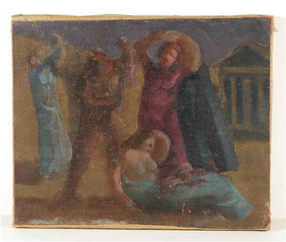 Figure ed architettura sullo sfondo by Roman School, 20th Century, 1930 ca