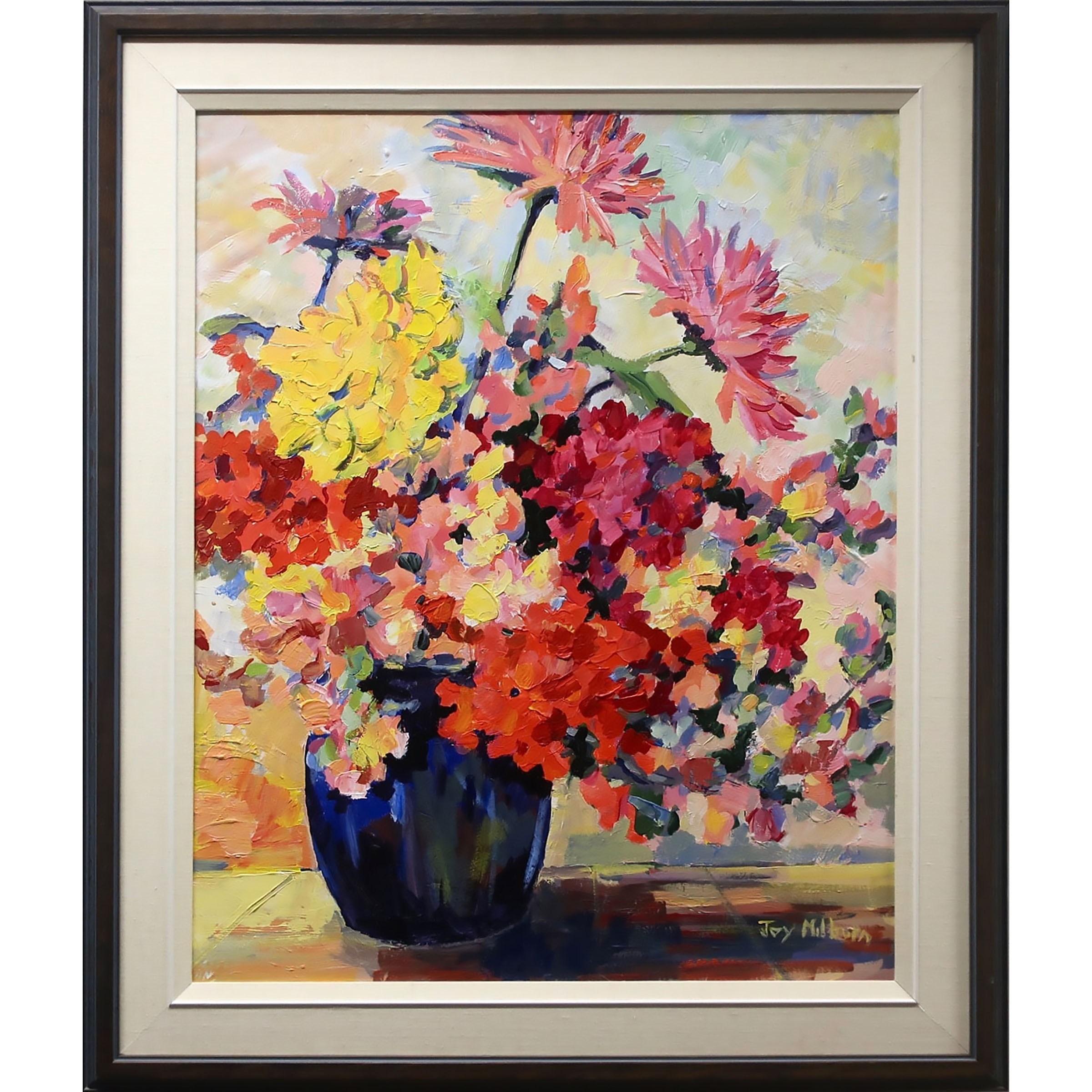 Artwork by Joy Milburn, UNTITLED (FLOWERS IN A ROYAL BLUE VASE), Made of OIL ON CANVAS