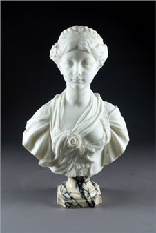 Jeune Femme en Buste au décolleté orné d'une Rose - D. Razet