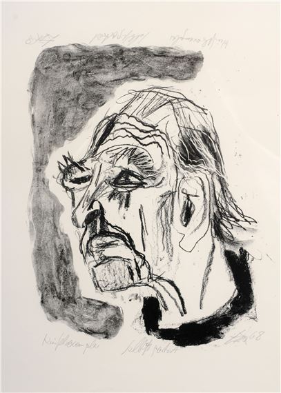 Selbstporträt (nach links, mit schwarzem Kragen) by Otto Dix, 1968